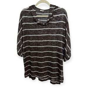 Goldspark Striped‎ Brown and Silver Oversized Women's Hoodie M